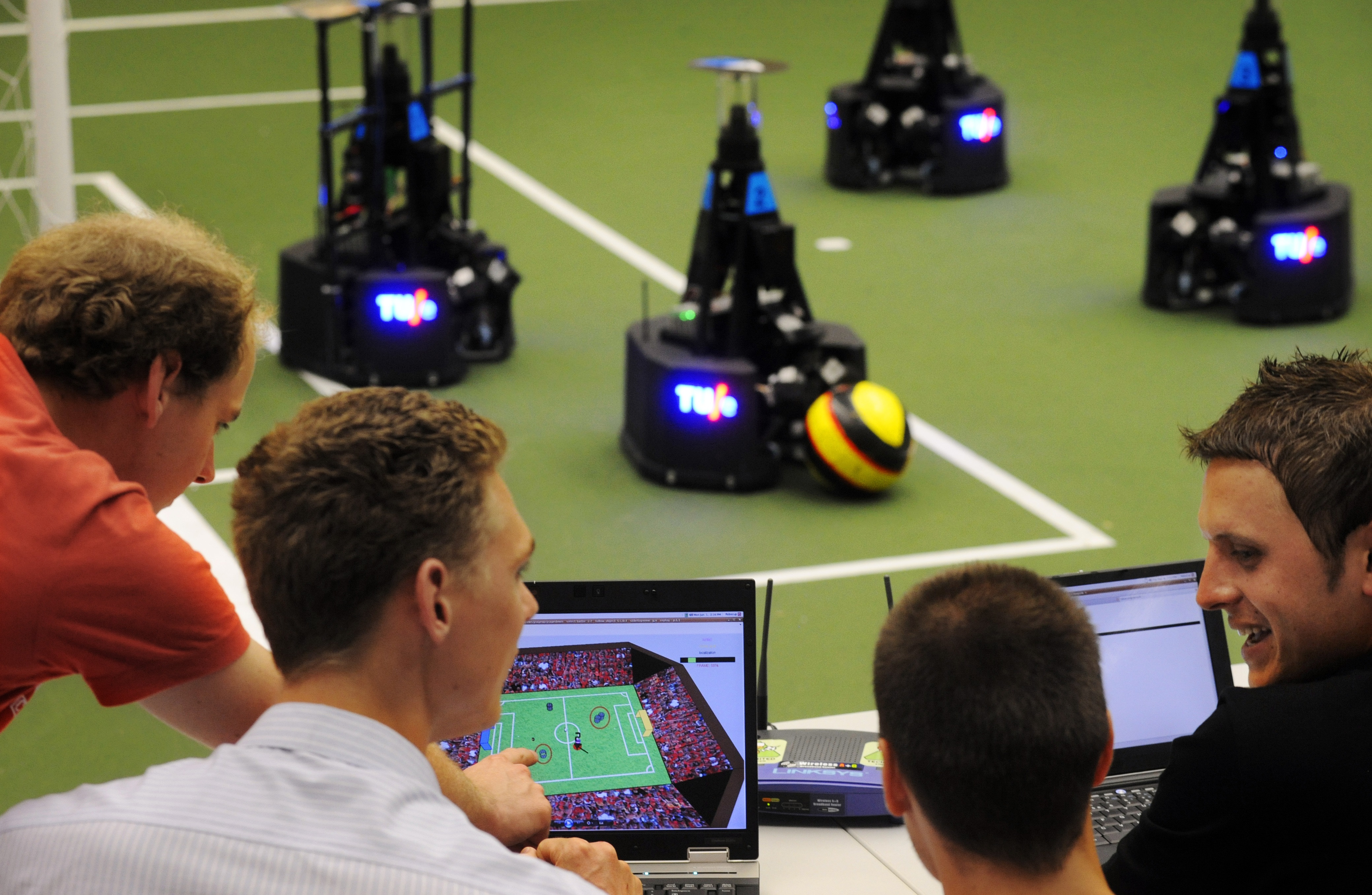 Students playing RoboCup at Technical University Eindhoven